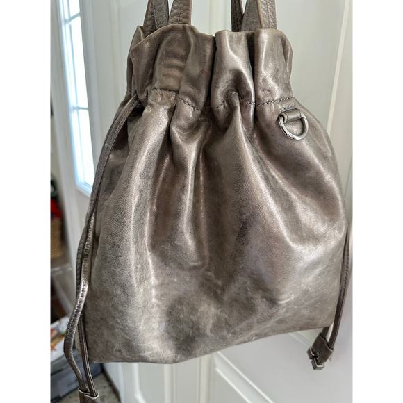 MICHAEL KORS Metallic LEATHER bag Drawstring HOBO bucket taupe chain shoulder - Picture 6 of 16